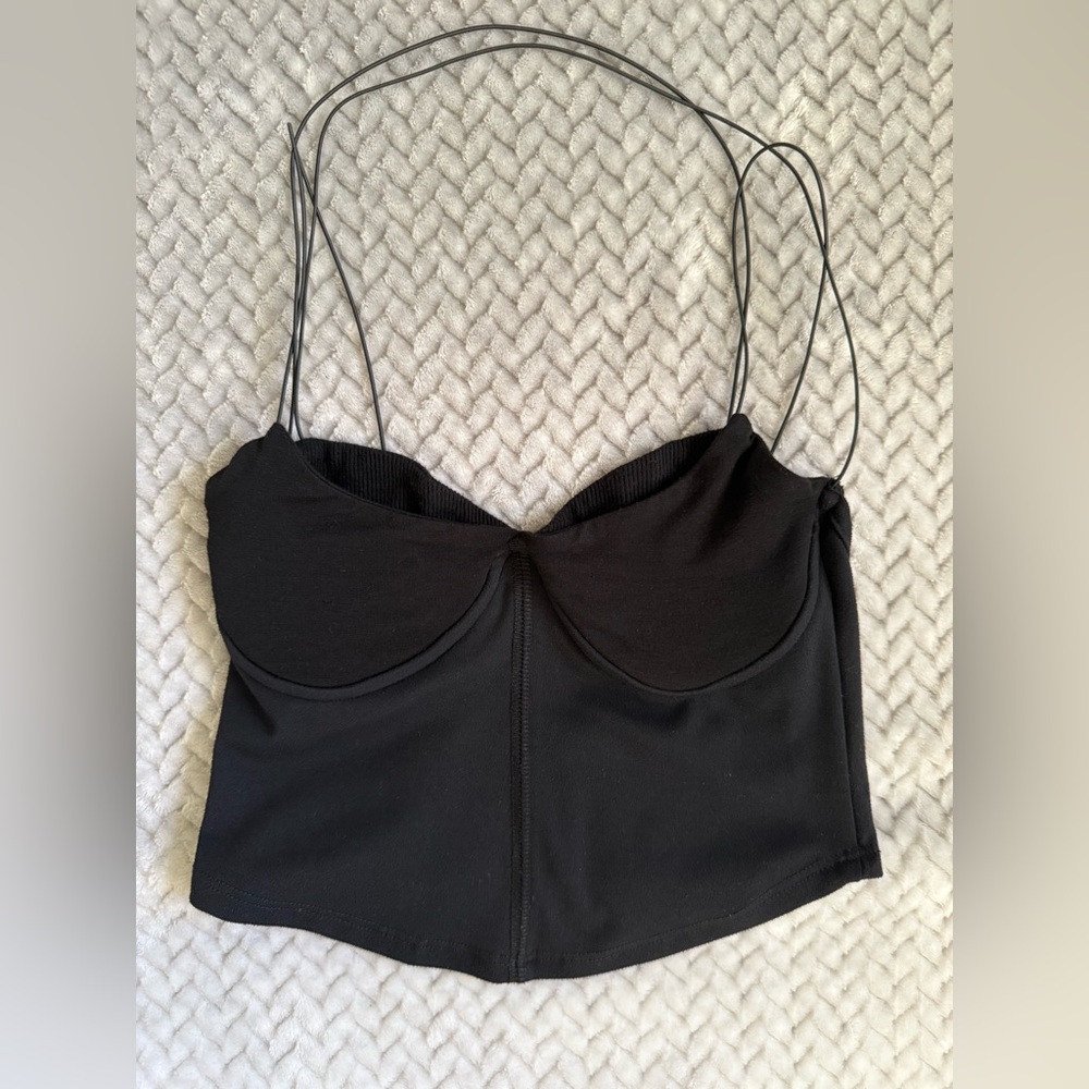 Joah Brown Black Cropped Camisole with Thin Straps